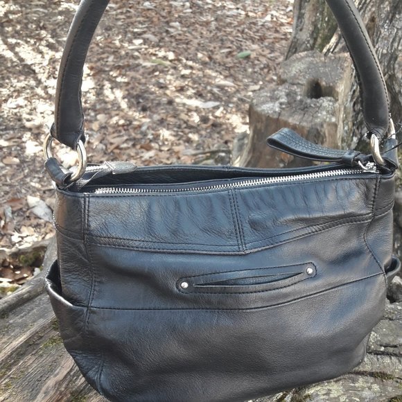 Genuine Leather Hobo Bag Biker Chick Zipper Pockets Pouches - Picture 15 of 16